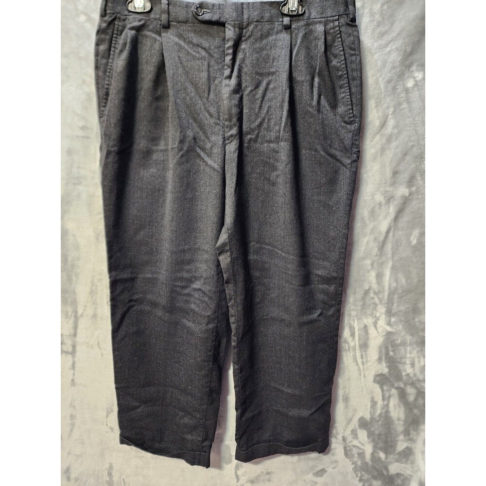 Christian Dior Dress Pants Mens 35x27 Wool Pleated Cuffed Straight Leg